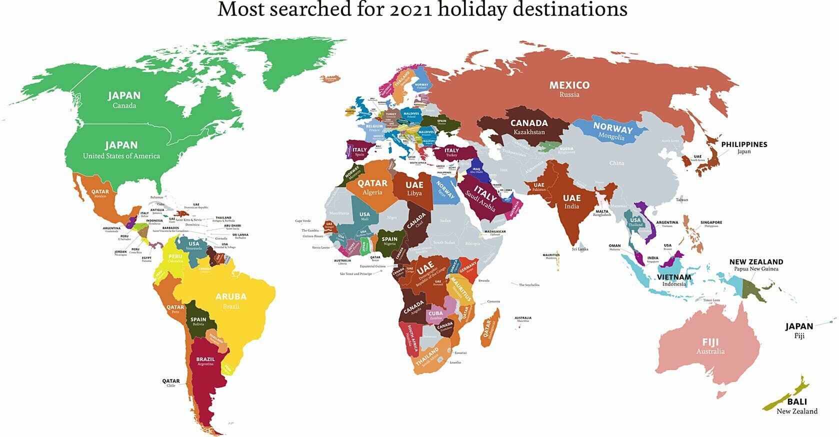 Les destinations 2021 les plus populaires au Royaume-Uni Recherches